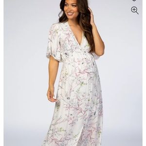 Ivory Floral Button Front Maternity Maxi Dress